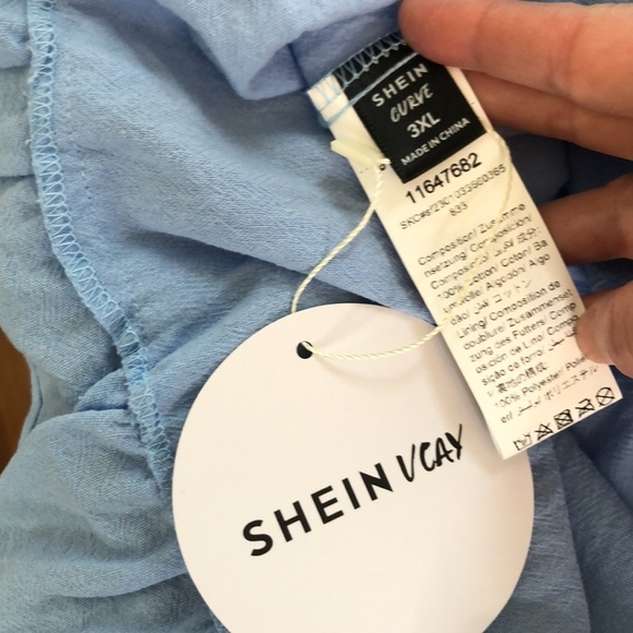 SHEIN VCAY Guipure Lace Insert Cami Mini Sundress Light Blue Dress Size 3XL - Picture 9 of 11